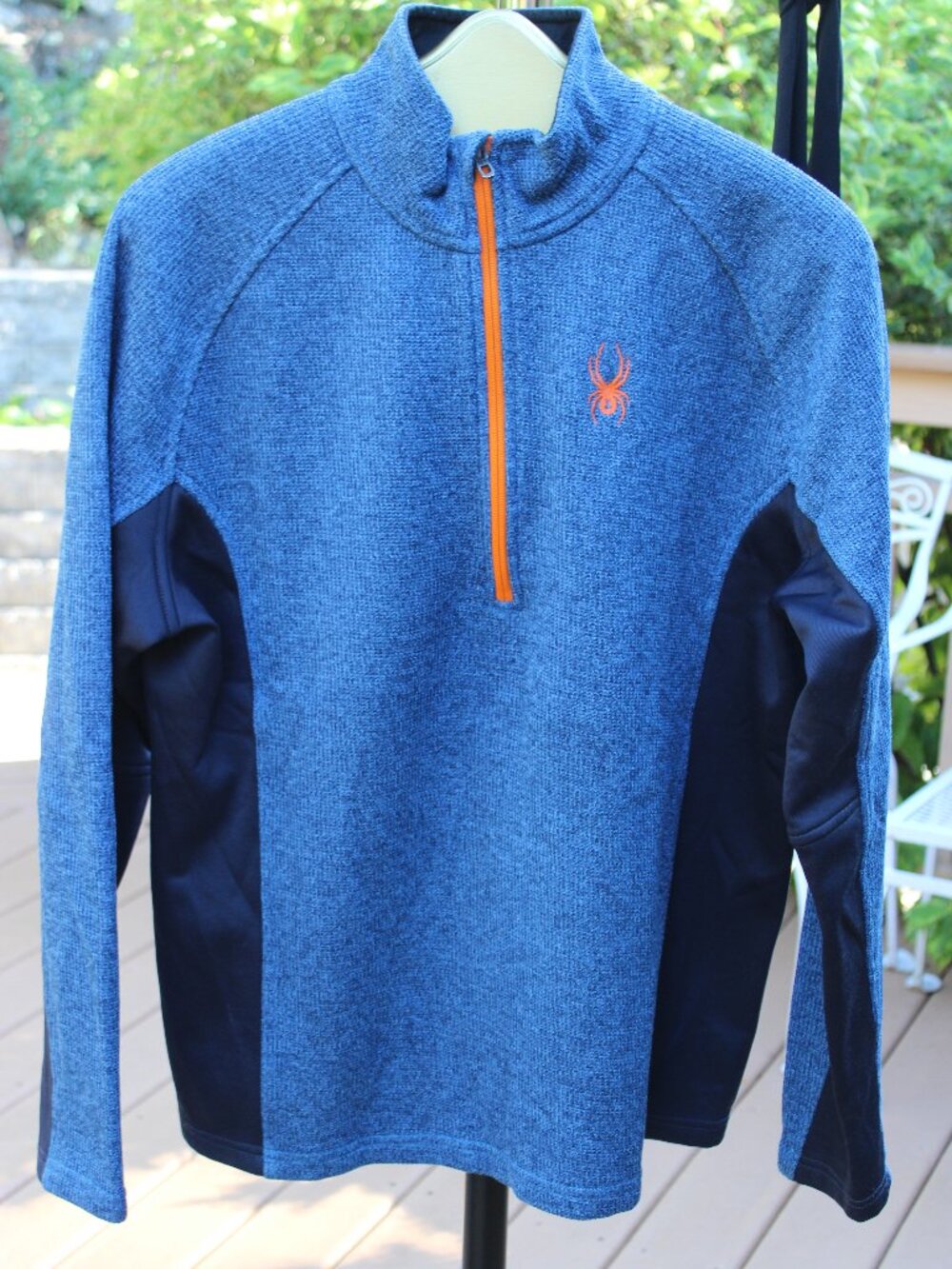 Spyder Core Pullover Men L Knit 1/4 Zip Neck *Embroidered Logo Fleece Lined Blue